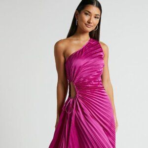 SHOWPO Kitsune Midi Dress - One Shoulder Cut Out Dress Magenta Pin